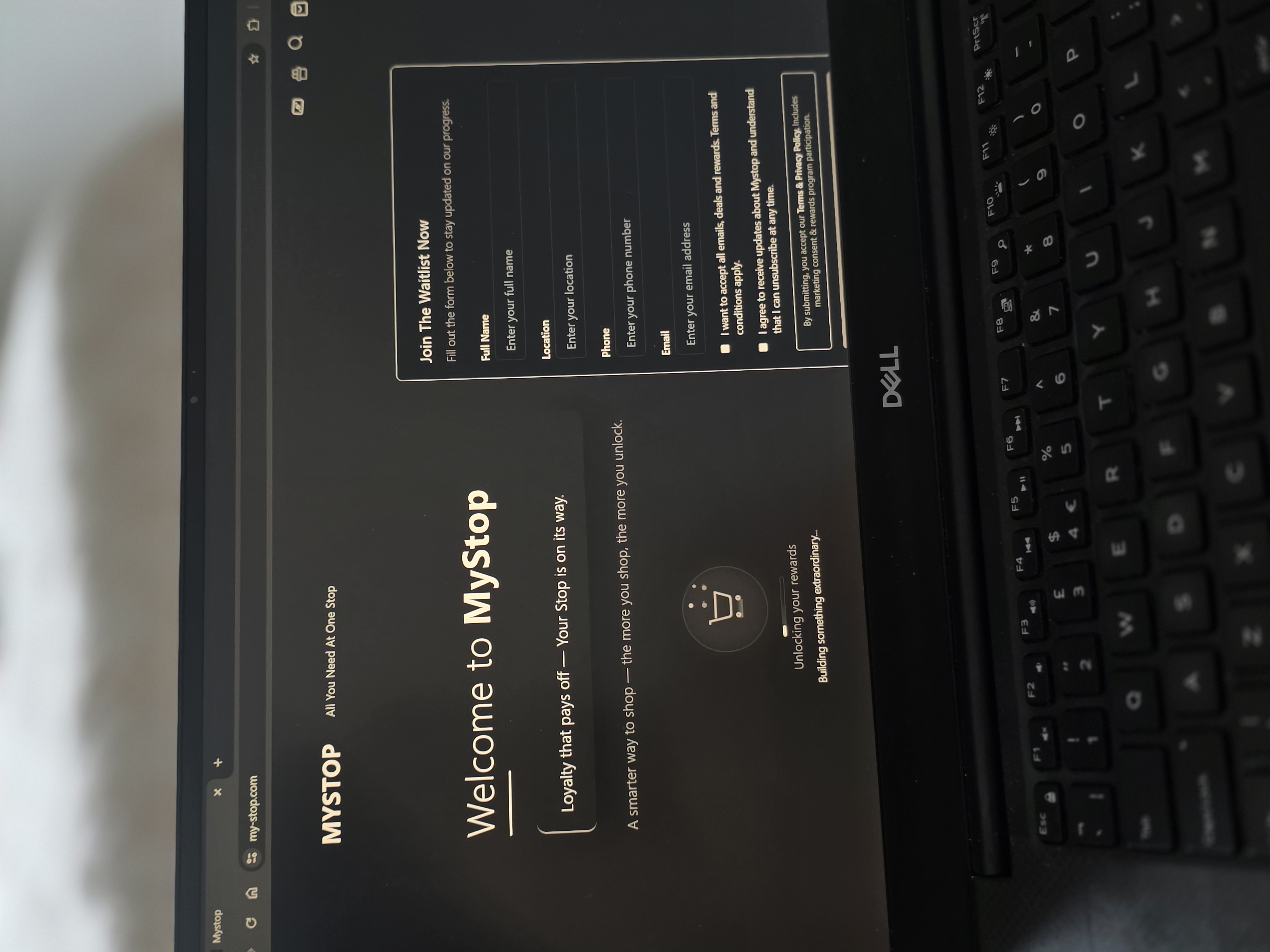 Screenshot of a custom landing page for my-stop.com