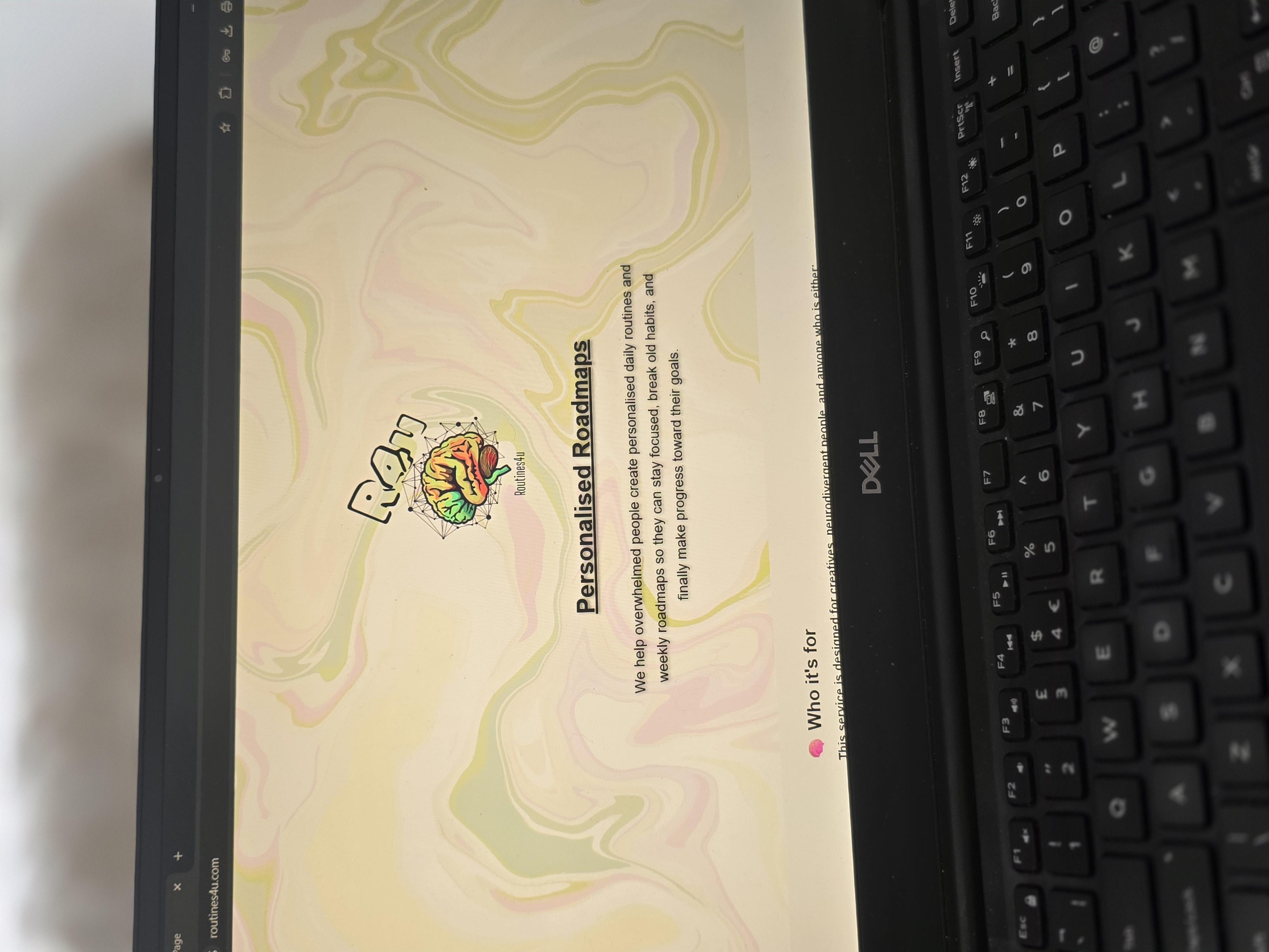 Screenshot of a custom landing page for routines4u.com